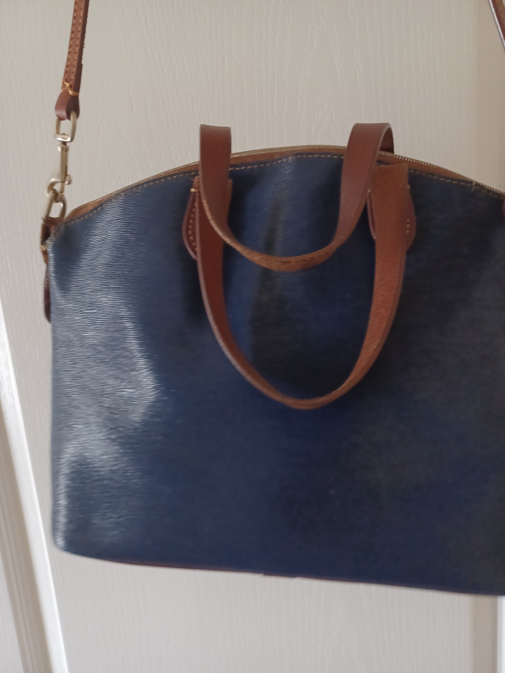 Dooney & Bourke Navy with Brown Leather Trim Shoulder Bag - Picture 6 of 15